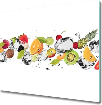 Produktbild von Glas Herdabdeckplatte 60x52 cm Spritzschutz Glasabdeckplatte Schneidebrett Obst und Wasser