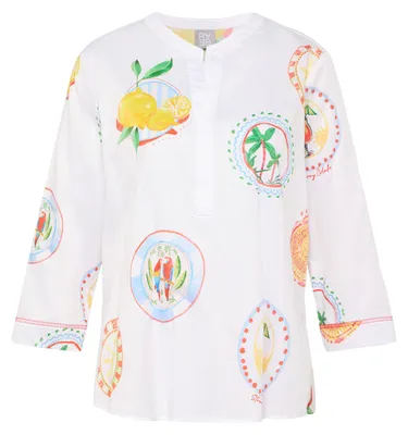 Produktbild von Rabe Bluse Weiß Größe 40 mit V-Ausschnitt, 3/4-Ärmeln und italienischem Print