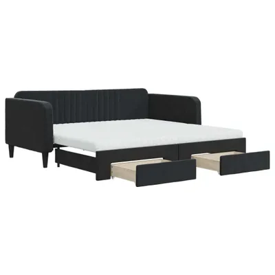 Produktbild von Tagesbett Ausziehbar mit Schubladen Schwarz 90x190 cm Samt