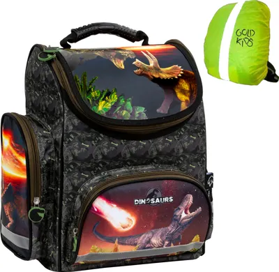 Produktbild von Schulranzen Ranzen Tornister mit Dinosaurier Dino Motiv für Jungen Mädchen. Geeignet ab der 1. Klasse der Grundschule ink. Regenschutz