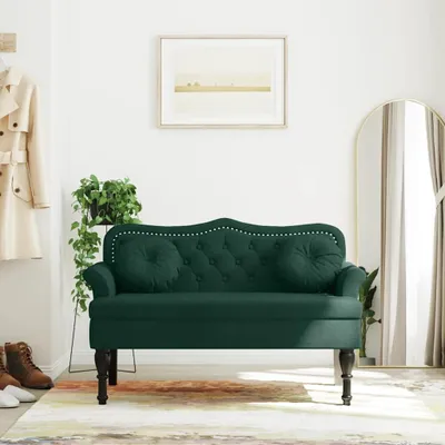 Imagen del producto de Banco con cojín, color verde oscuro, 120,5 x 65 x 75 cm, tapizado en terciopelo