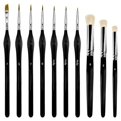 Produktbild von Modellbau Pinselset mit 3 Dry Brush und 7 feinen Detailpinseln für Miniaturen