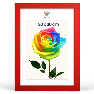 Produktbild von MG Design Bilderrahmen 20 x 30 cm - Fotorahmen mit Rot Holzrahmen (Echtholz) und bruchsicherem Acrylglas, Hoch & Quer zum Aufhängen, zum Aufstellen