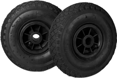 Produktbild von Relaxdays 2er Set Sackkarrenrad, 3.00-4, luftbereift, Ersatzrad mit Kunststofffelge, 260x85mm, Ø Achse 25mm, schwarz
