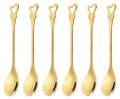 6 Kaffeelöffel Herzform 304 Edelstahl Gold 125 mm