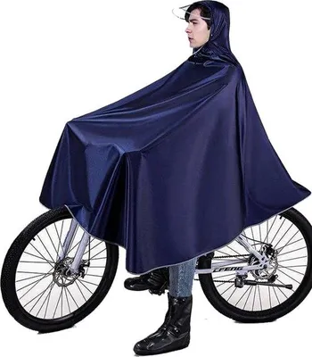 Produktbild von Wasserdichter Fahrradponcho, wiederverwendbare Regenjacke für Fahrräder mit Rand und Kapuze - Blau