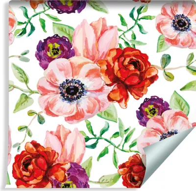 Obrázek produktu pro 10m VLIES TAPETE Roll Květiny Ranunculus Listy Flora Motiv Akvarel XXL