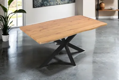 Produktbild von Esstisch 160x85 cm Baumkante Holz Wildeiche-Optik Spider-Gestell Metall schwarz JOSY