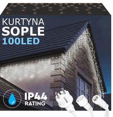 Zdjęcie produktu dla Aussen Eiszapfen 100Led Ip44 - Festes Licht, 4,4M Vorhang 30/50/70 Cm