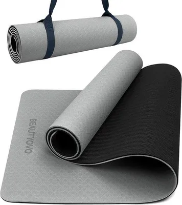 Productafbeelding van Yogamat Antislip 8 mm Dikke TPE Fitnessmat met Draagriem - Dubbelzijdige Sportmat voor Yoga, Pilates, Workout en Gymnastiek - Vrij van S