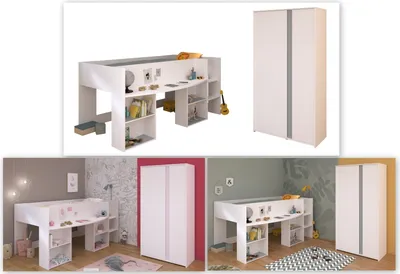 Produktbild von Kinderzimmer-Set >Pirouette 14< mit Hochbett und Kleiderschrank