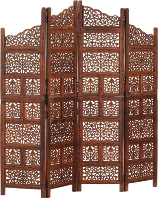 Produktbild von The Living Store 4-tlg. Raumteiler Handgeschnitzt Braun 160×165 cm Mangoholz