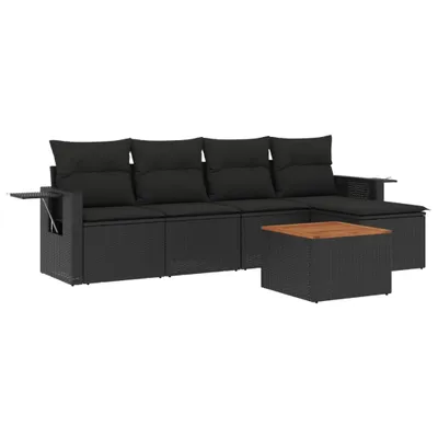 Produktbild von vidaXL 6-tlg. Garten-Sofagarnitur mit Kissen Schwarz Poly Rattan