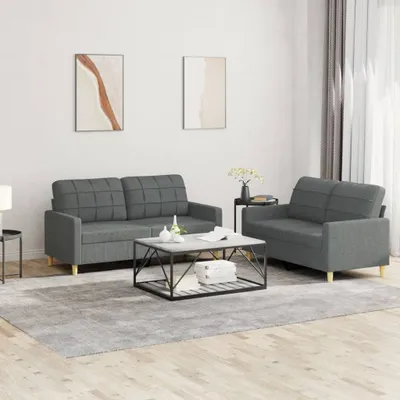 Produktbild von ZMH 2-tlg. Sofagarnitur mit Kissen Dunkelgrau Stoff