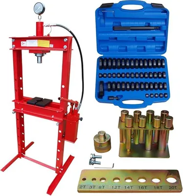 Produktbild von Werkstattpresse 20T mit 2Pumpen + Druckstück Treibsatz 52-TLG. + Druckdornsatz 8tlg.