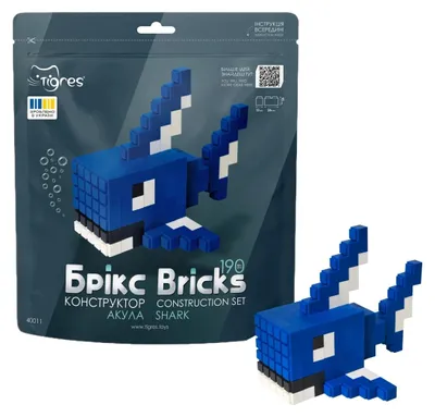 Zdjęcie produktu dla Klocki konstrukcyjne Bricks – model rekina – 190 elementów (biało-niebieskie, od 3 lat, certyfikowane tworzywo sztuczne, marka Tigres) – rozwijają wyobraźnię przestrzenną i motorykę małą