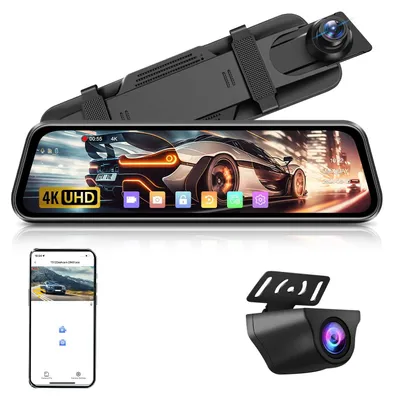 Zdjęcie produktu dla Kamera samochodowa typu lusterko, 4K WiFi - 10-calowy dotykowy ekran IPS - rozdzielczość 2160p - złącze Type-C