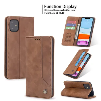 Obrázek produktu pro Retro PU kožené pouzdro pro iPhone 11 peněženkový design pouzdro s držákem na karty a stojánkem Hnědý