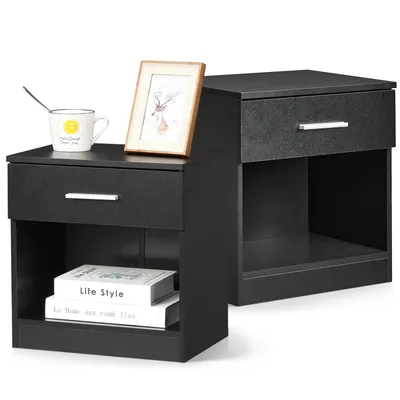 Produktbild von FCH Nachttisch,  mit Schubladen Beistelltisch Nachtschrank, 39 x 28 x 41 cm，Schwarz, 2PCS