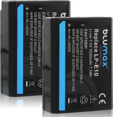 Produktbild von 2x Blumax Akku | für Canon LP-E10 Digitalkamera | Kapazität 1020mAh  |Spannung 7,2Volt | Video- und  Kamerazubehör