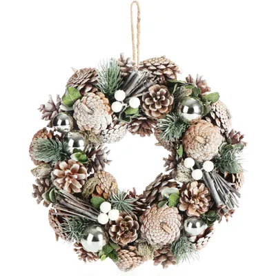 Produktbild von COM-FOUR® Türkranz Weihnachten - Adventskranz mit Pinienzapfen und Christbaumkugeln - Dekokranz - Weihnachtsdeko - Tischkranz - Weihnachtskranz