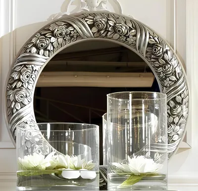 Produktbild von Wandspiegel Spiegel Rund Spieglein Silber Barock Rokoko Möbel Italien 60cm Holz