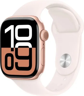 Produktbild von Apple Watch Series 10 42mm GPS+Cellular Aluminiumgehäuse Roségold Sportarmband Blassrosa M/L