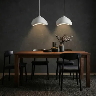 Immagine prodotto di Opviq, lampada da soffitto moderna (lampadario) con struttura in metallo e calotta in fibra di vetro, 21 x 30 x 16 cm, altezza regolabile da 35 a 104 cm, attacco E27, max. 40 W, IP20, design elegante in bianco.