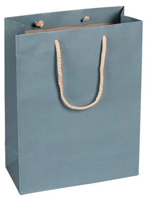 Image de Sacs en papier, couleur bleu, dimensions 22 x 29 x 10 cm, avec cordon en coton - lot de 12