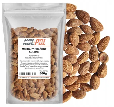 Zdjęcie produktu dla MIGDAŁY PRAŻONE I SOLONE 500g Całe orzechy naturalne wysoka jakość Kol-Pol