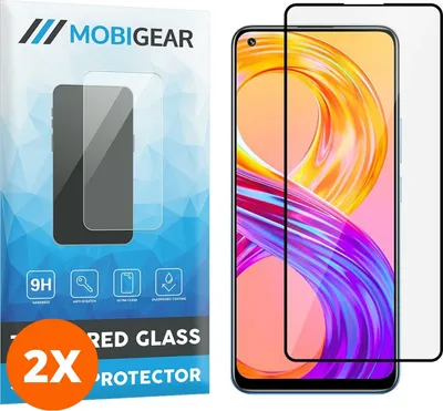 Produktbild von Mobigear Premium 4.99 Realme 8 Pro Panzerglas Gehärtetes Glas Displayschutz - Hüllenfreundlich - Schwarz (2er Pack)