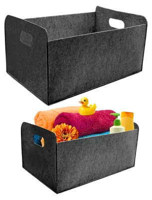 Produktbild von XXL Filzkorb, Shopping-Bag, große Einkaufstasche mit Henkel - faltbarer Organizer - Kaminholztasche - Faltkorb zur Aufbewahrung - Aufbewahrungsbox aus Filz Korb Box (Dunkelgrau)