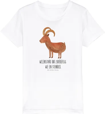 Produktbild von Mr. & Mrs. Panda Kleinkinder T-Shirt Sternzeichen Steinbock 3-4 Jahre (98/104) - Weiß - Geschenk, Kinder Öko, Ziege, Kindershirt, Geburtstag Dezember, Teenager, Bock
