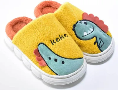 Produktbild von Kögler Kinder Dino Hausschuhe Plüsch Pantoffeln Dinosaurier Gelb/Orange Gr. 30/31