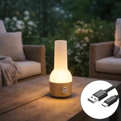 Produktbild von Outdoor Tischleuchte Gold mit Weiß inkl  wiederaufladbarem LED IP44 Haard