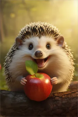 Produktbild von Wallario selbstklebendes Poster - Lächelnder Igel mit Apfel, Größe: 100 x 150 cm