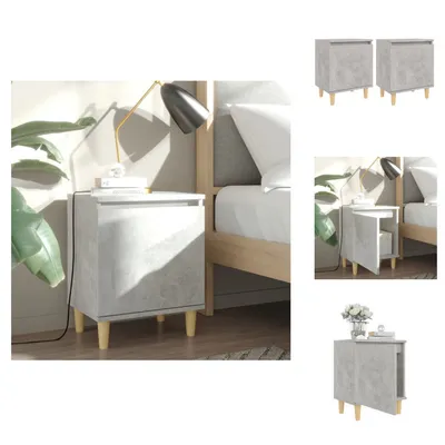 Produktbild von vidaXL Nachttische mit Massivholz-Beinen 2 Stk. Betongrau 40x30x50cm -  Nachttische