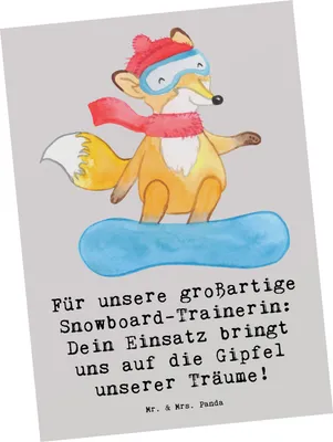 Produktbild von Mr. & Mrs. Panda Postkarte Snowboarden Trainerin - Grau Pastell - Geschenk, Fotokarte, Ansichtskarten, Wertschätzung, Freestyle, Danksagung, Postkarten, Sportart