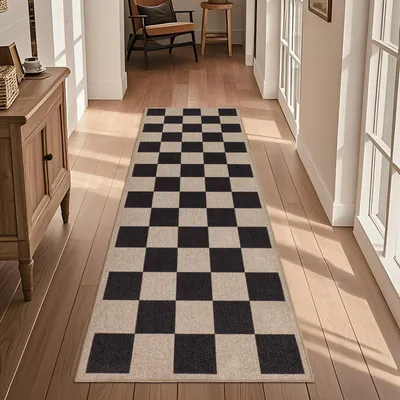Teppichläufer 60 x 180 cm rutschfest gewebt saugfähig waschbar Boho-Stil