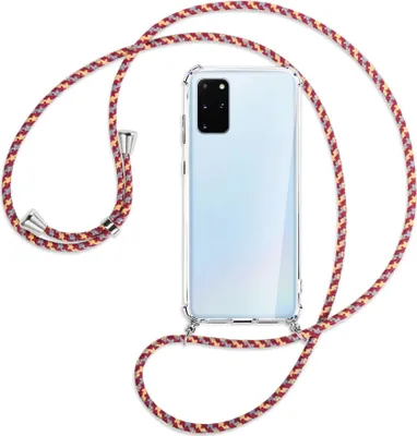 Produktbild von Handykette Backcover-Schutzhülle mit Band (Metall silberfarben) für Samsung Galaxy S20 Plus - weinrot/gelb/grau