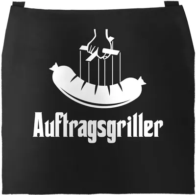 Produktbild von Grill-Schürze für Männer mit Spruch Auftragsgriller Wurst Bratwurst Grillfather Baumwoll-Schürze Küchenschürze Moonworks® schwarz unisize