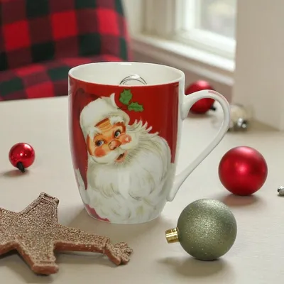 Produktbild von Weihnachtsbecher aus Porzellan mit Weihnachtsmann - spülmaschinenfest