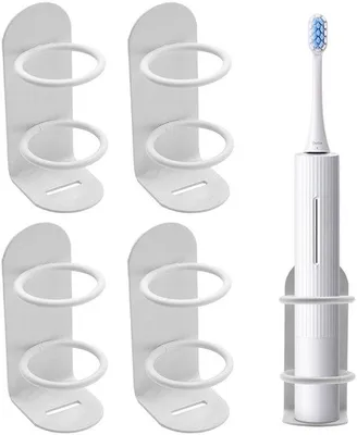 Obrázek produktu pro Sada 4 držáků na elektrické zubní kartáčky, samolepicí nástěnné držáky do koupelny, bílé, malé rozměry