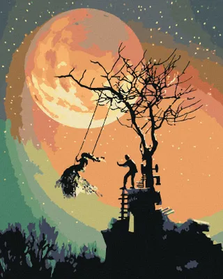 Image de Zuty - Peinture par numéros - HALLOWEEN ET PLEINE LUNE, 40 x 50 cm, toile tendue sur châssis