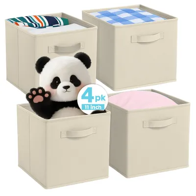 Productafbeelding van Opvouwbare opbergboxen van stof met handgrepen, set van 4, 33 x 33 x 33 cm, geschikt voor thuis, kinderkamers, kledingkasten en het opbergen van speelgoed