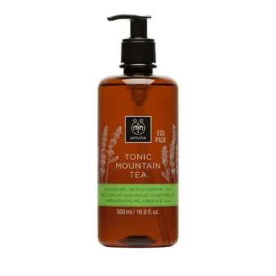 Imagen del producto de Gel de ducha APIVITA "Tónico Té de Montaña" con aceites esenciales, envase ecológico, 500 ml