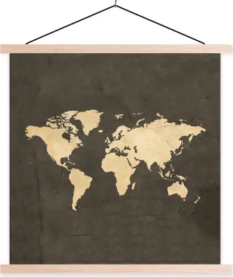 Produktbild von MuchoWow® Textilposter Weltkarte - Vintage - Farben 60x60 cm mit holzfarbenen Rahmen - Wanddekoration