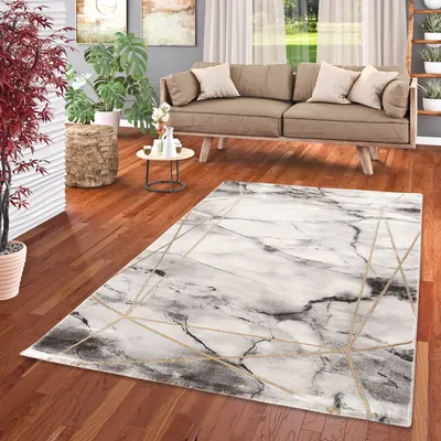 Produktbild von Luxus Designer Teppich Carrara Marmor Optik Gold Anthrazit, Größe:80x300 cm