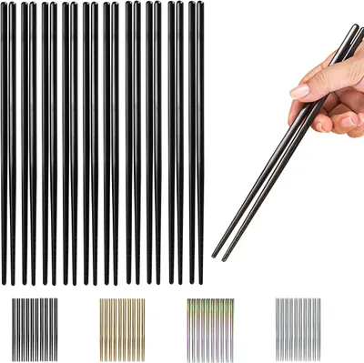 Imagen del producto de Palillos de acero inoxidable, 10 pares, 20,8 cm, reutilizables, para cocina asiática