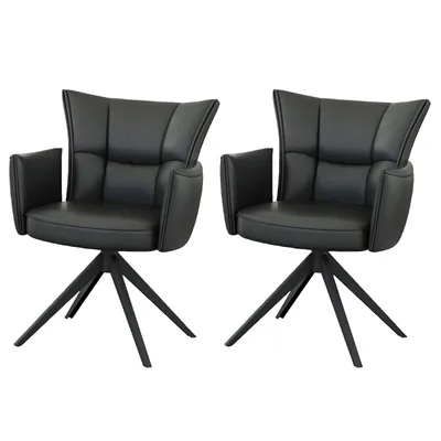 Produktbild von Casa Dolce LESTE Esszimmerstuhl, 2er-Set, Schwarz, echtes Rindsleder, Taschenfederung, 360° drehbar